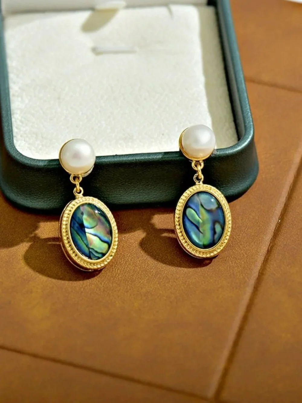Gold-Tone Pearl & Abalone Shell Drop Earrings